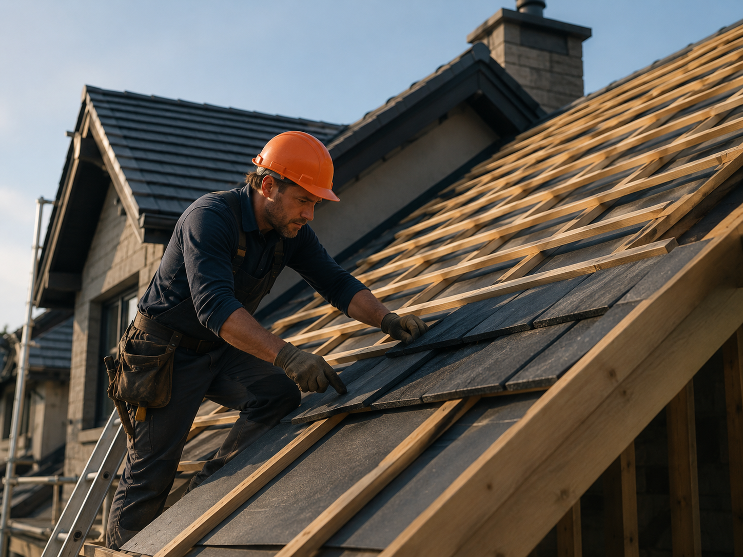 Roofer inspecting a leak point on a Geelong residential roof