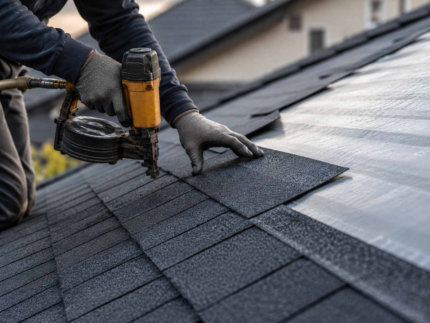 Crew installing new Colorbond roof sheeting on a Geelong home